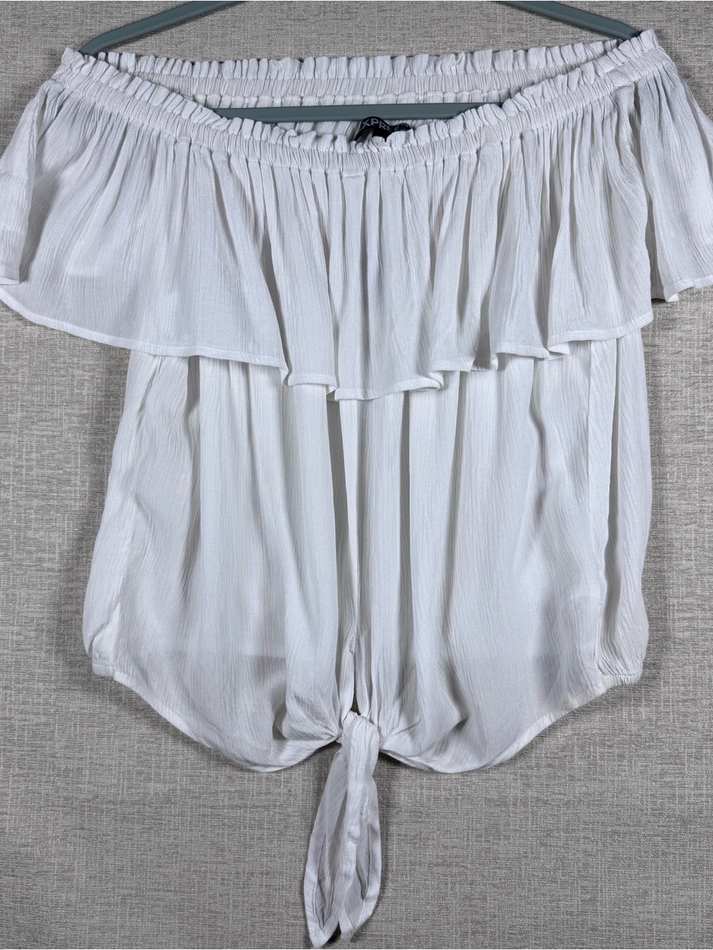 Express White Off-Shoulder Tie-Front Crop Top sz S/P